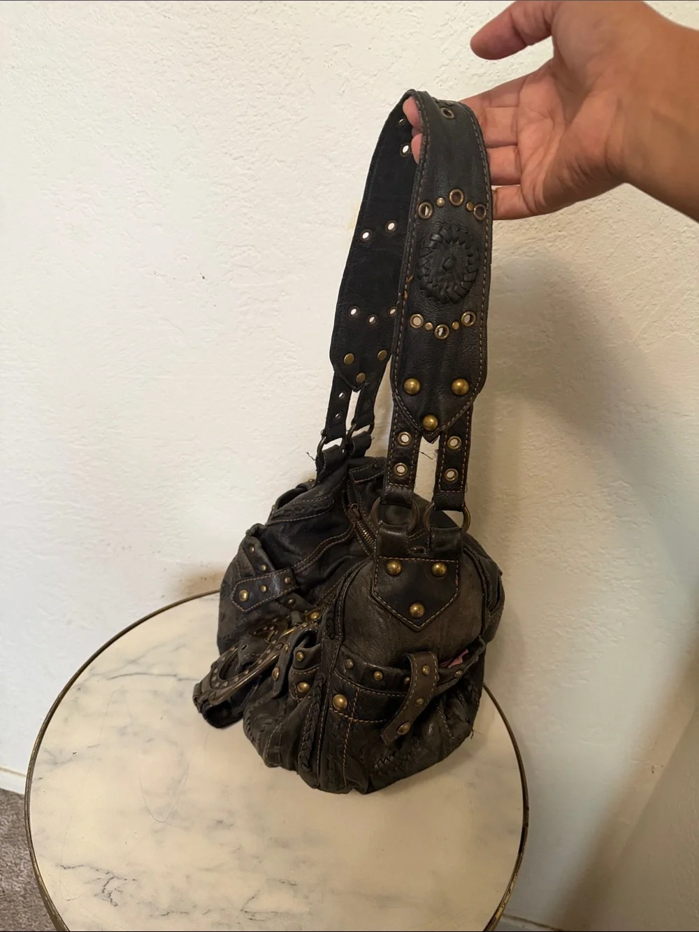 Studded Leather Shoulder Bag